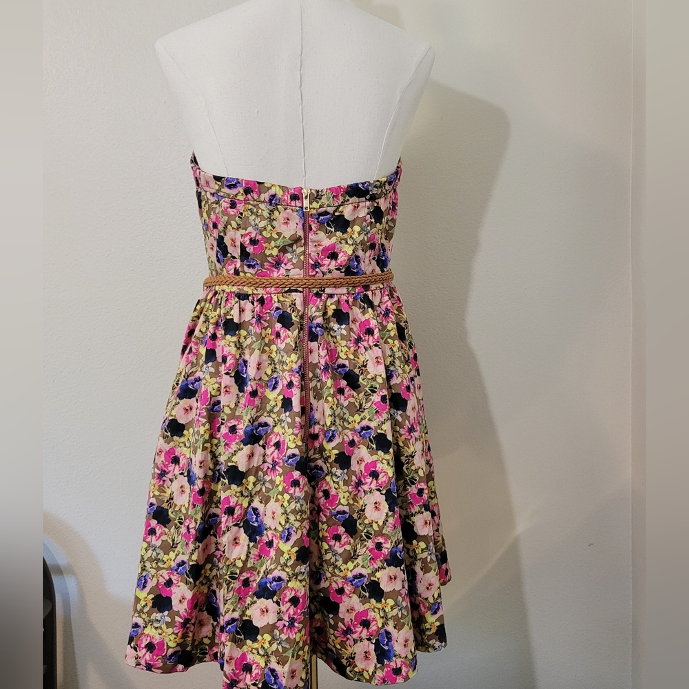 XOXO Strapless Floral Dress 11/12 Multicolor with Belt Fun Summer Cowgirl - Picture 4 of 8